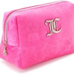 Juicy Couture Hot Pink Makeup Bag Cosmetics Organizer Travel Essentials Zip Top Wedge Velour Heart Crown pink floyd