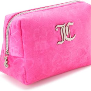 Juicy Couture Hot Pink Makeup Bag Cosmetics Organizer Travel Essentials Zip Top Wedge Velour Heart Crown pink floyd