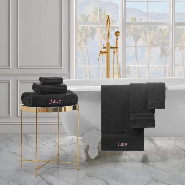 Juicy Couture Alyssa Luxurious 6 Piece Bath Towel Set - (2) Bath Towels, (2) Hand Towels, and (2) Washcloths - Black Premium Bathroom Towel Set-4