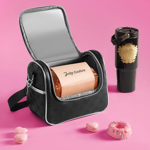 Juicy Couture Insulated Lunch Bag – Stylish Cooler Tote with Adjustable Crossbody Strap, Debossed Logo, Black – Women's Lunch Box Bag for Work, School, Travel-4