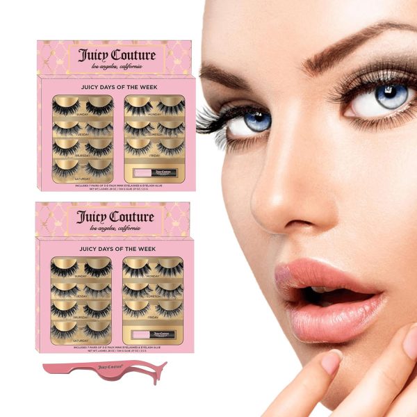 Juicy Couture 3D Faux Mink False Eyelashes - 7 Pairs with Applicator & Eyelash Glue, Wispy Natural Look, New Silky, Dramatic, Charming, Sassy & Extra Styles, Easy to Apply, Cruelty-Free & Reusable-2