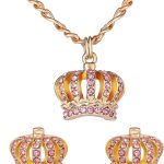 Juicy Couture Necklace and Crown Stud Earrings for Women with Pink Crystals, Gold Tone Jewelry Set couture meaning