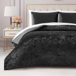 Juicy Couture Crushed Velvet Queen Comforter and Sham Set, 3-Piece Full/Queen Bedding Set - (1) 90"x90" Comforter and (2) 20"x26" Sham - Black juicy juice