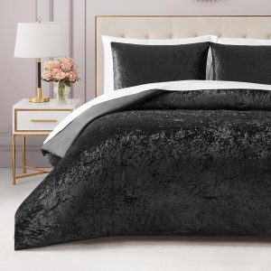 Juicy Couture Crushed Velvet Queen Comforter and Sham Set, 3-Piece Full/Queen Bedding Set - (1) 90"x90" Comforter and (2) 20"x26" Sham - Black juicy juice