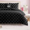 Juicy Couture Plush Reversible Trellis Link 3-Piece Twin/Twin XL Comforter Set with Decorative Pillow, Black-0