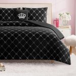 Juicy Couture Plush Reversible Trellis Link 3-Piece Twin/Twin XL Comforter Set with Decorative Pillow, Black-0