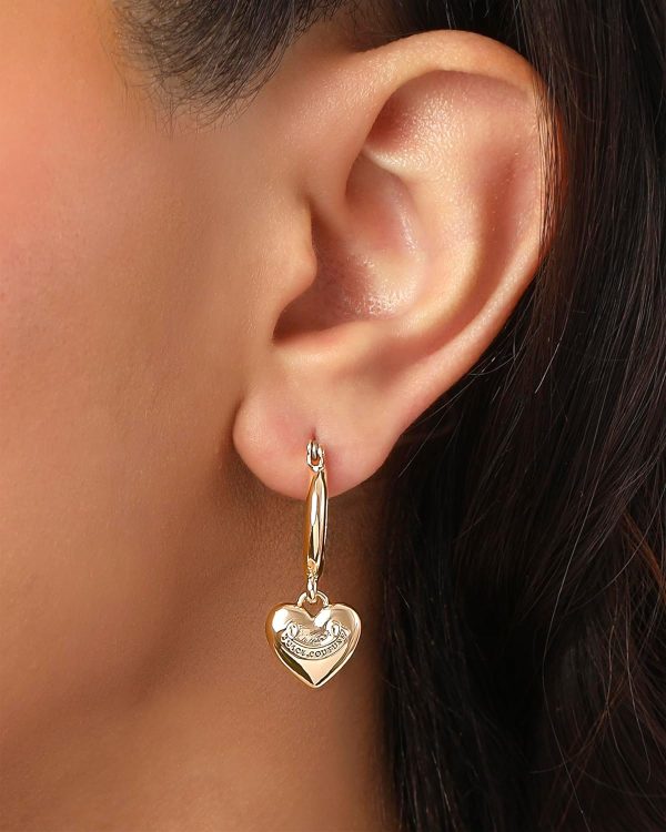 Juicy Couture Dangle Heart Charm Hoop Earrings for Women, Yellow Gold-Tone Juicy Couture Earrings couture by rojita