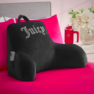 Juicy Couture Velour Backrest Pillow with Rhinestone Juicy Logo - 30"x17", Hot Pink Supportive Bed Rest Pillow for Reading, Gaming, or Relaxing