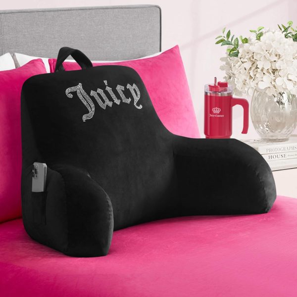 Juicy Couture Velour Backrest Pillow with Rhinestone Juicy Logo - 30"x17", Hot Pink Supportive Bed Rest Pillow for Reading, Gaming, or Relaxing velour medical