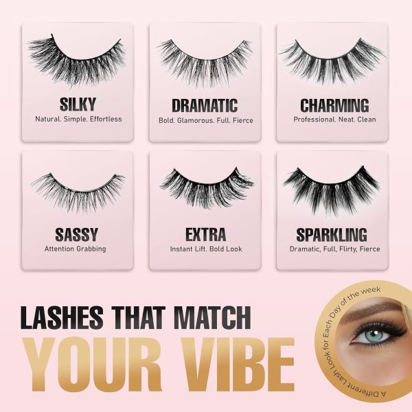 Juicy Couture 3D Faux Mink False Eyelashes - 7 Pairs with Applicator & Eyelash Glue, Wispy Natural Look, New Silky, Dramatic, Charming, Sassy & Extra Styles, Easy to Apply, Cruelty-Free & Reusable-1