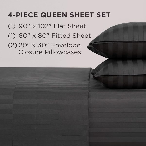 Juicy Couture Royal Dreams Queen Sateen 4 Piece Sheet Set - 100% Cotton Luxury Bed Sheets, Jet Black-1