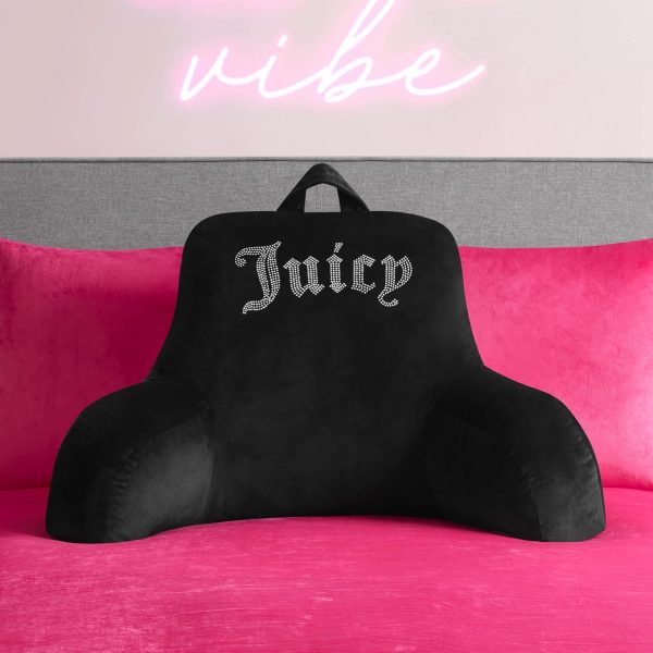 Juicy Couture Velour Backrest Pillow with Rhinestone Juicy Logo - 30"x17", Hot Pink Supportive Bed Rest Pillow for Reading, Gaming, or Relaxing pillow sham