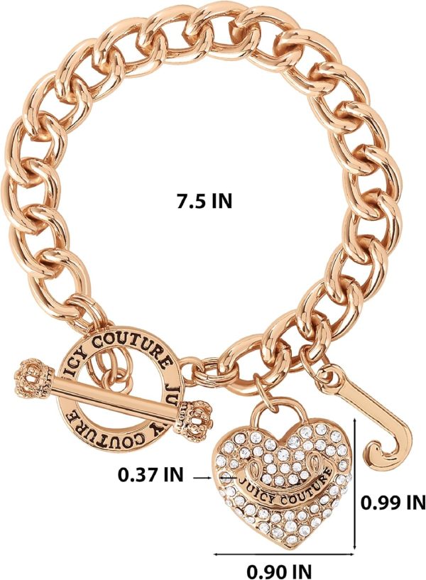 Juicy Couture Bracelet 7-7.5", Goldtone Heart Charm and Toggle Bracelets for Women, Juicy Jewelry-3