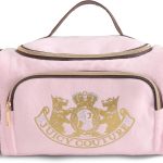 Juicy Couture Pink Makeup Bag Cosmetics Organizer Travel Essentials Duffel Velour Gold Terrier Dog Rhinestone Crown couture mini clutch