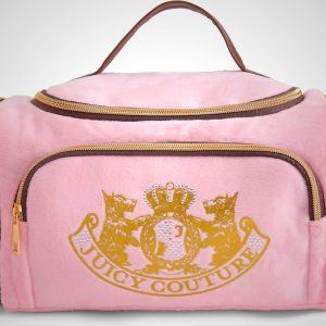 Juicy Couture Pink Velour Makeup Bag with Gold Terrier & Rhinestone Crown