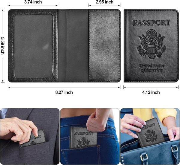 Eoehro Passport and Vaccine Card Holder Combo, Faux Leather, Compact, Lightweight, Waterproof, AA-Black eero thread