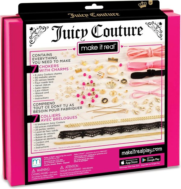Make It Real Juicy Couture: Chokers & Charms Kit - Create 7 Unique Necklaces, 102 Pieces, 7 Trendy Chokers, 6 Juicy Charms, Tweens & Girls, Elastic Fitted Necklaces, DIY Bead Jewelry Kit, Ages 8+ couture