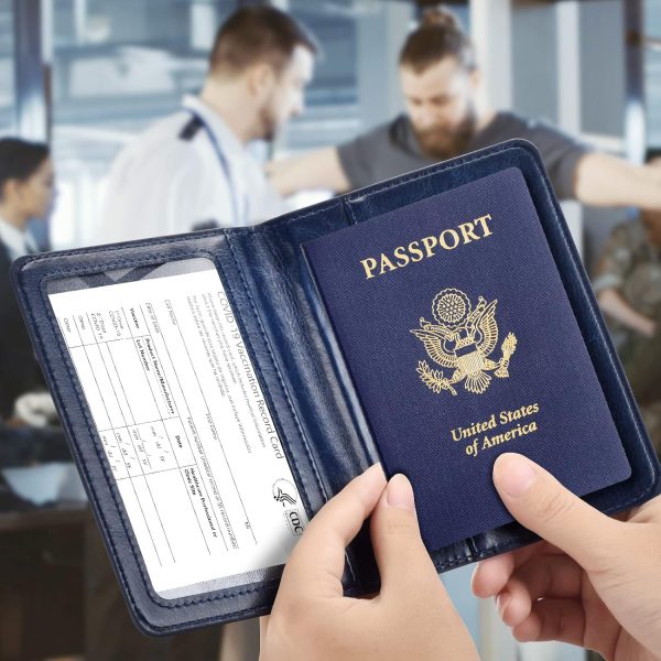 Passport and Vaccine Card Holder Combo, Passport Holder with Vaccine Card Slot, Passport Wallet, Passport Cover, Passport Case, Passport Holder for Women and Men(AB-Dark blue) vaccine record