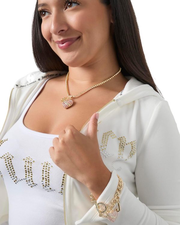 Juicy Couture Clear and Pink Pave Crystal Heart Tennis Necklace 16"+2", Heart Jewelry, Juicy Gifts crystal mountain