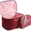 Juicy Couture Red Makeup Bag Cosmetics Organizer Travel Essentials Train Case Coin Purse Velour Heart Faux Leather Rhinestone baggu