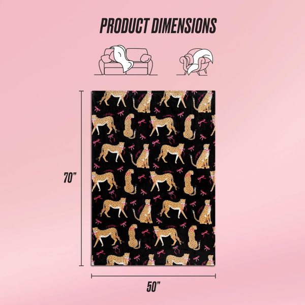 Juicy Couture Cheetah in Bows 50" x 70" Plush Throw Blanket, Black - Decorative Blankets for Sofas, Throws for Chairs, and Beds ins