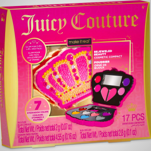 Make It Real: Juicy Couture Bejeweled Beauty Cosmetic Compact - Glam for Eyes, Lips & Face, Crown Shaped Makeup Case, Girls & Kids Ages 6+