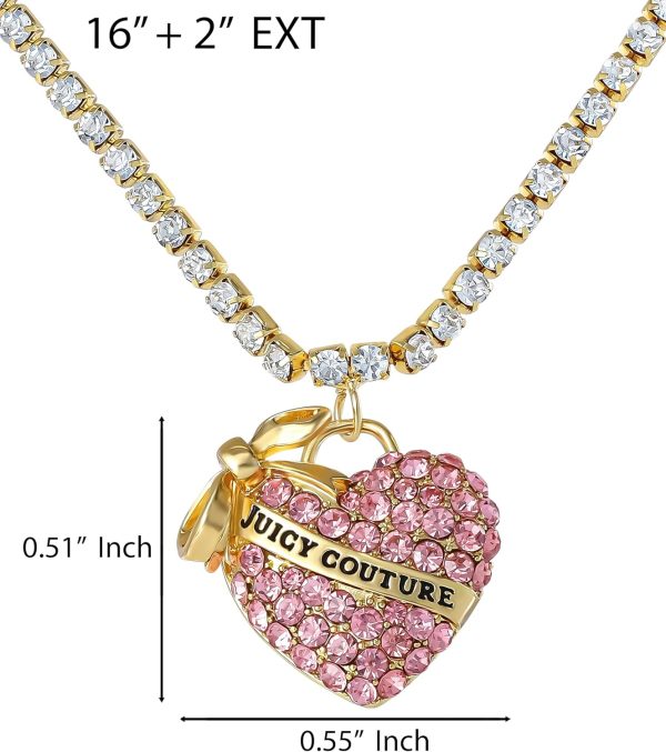 Juicy Couture Clear and Pink Pave Crystal Heart Tennis Necklace 16"+2", Heart Jewelry, Juicy Gifts juicy
