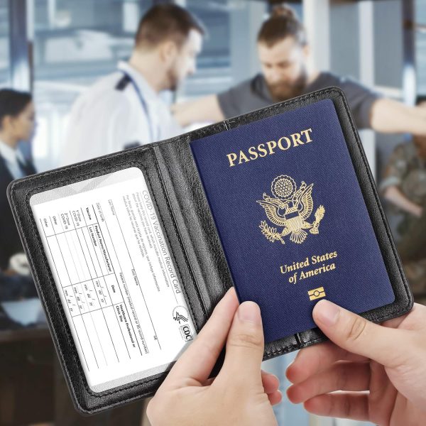 Eoehro Passport and Vaccine Card Holder Combo, Faux Leather, Compact, Lightweight, Waterproof, AA-Black cardcash