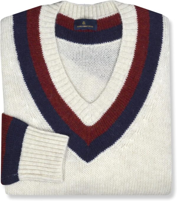 Brooks Brothers Mens Preppy Striped Wool V-Neck Sweatshirt Sweater, brooks brothers