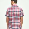 Brooks Brothers Men's Short Sleeve Button Down Cotton Madras Plaid Sport Shirt, Madras, X-Large White skims