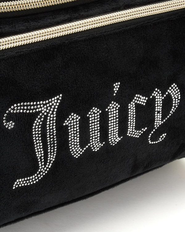 Juicy Couture Black Makeup Bag Cosmetics Organizer Travel Essentials Hanging Duffel Velour Rhinestones black friday 2025