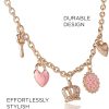 Juicy Couture Charm Necklace for Women, 16-18"+2" Gold-Tone Necklace Juicy Logo Charms with Pink Enamel and Clear Crystals-4