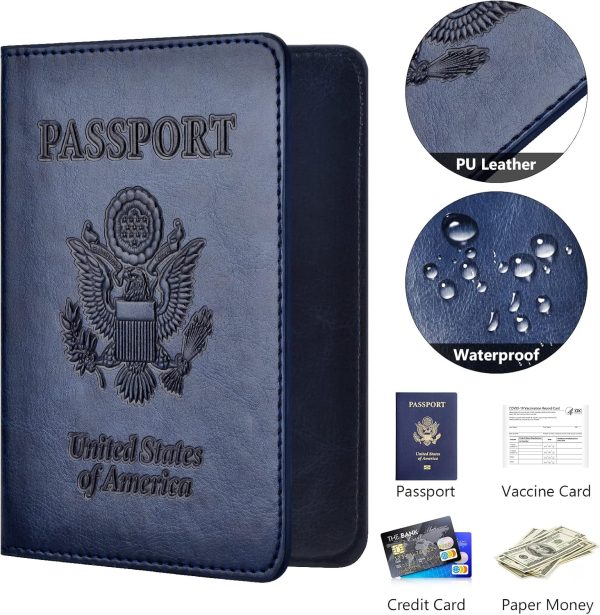 Passport and Vaccine Card Holder Combo, Passport Holder with Vaccine Card Slot, Passport Wallet, Passport Cover, Passport Case, Passport Holder for Women and Men(AB-Dark blue) holderness school