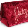 Juicy Couture Red Makeup Bag Cosmetics Organizer Travel Essentials Zip Top Wedge Crushed Velvet Sequin Logo couture meaning