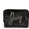 Juicy Couture Black Makeup Bag Cosmetics Organizer Travel Essentials Zip Top Wedge Crushed Velvet Sequin Logo couture meaning