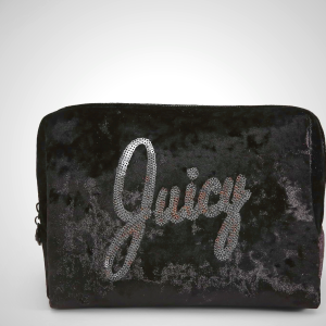 Juicy Couture Black Makeup Bag with Crushed Velvet and Sequin Logo