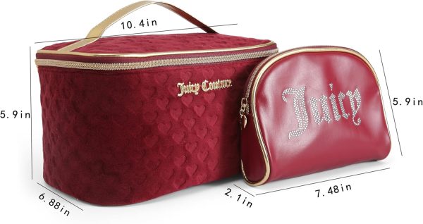 Juicy Couture Red Makeup Bag Cosmetics Organizer Travel Essentials Train Case Coin Purse Velour Heart Faux Leather Rhinestone juicy couture bag