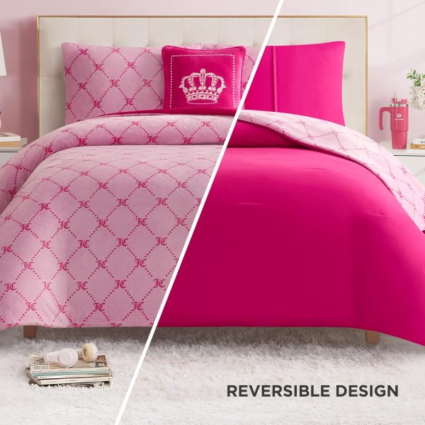 Juicy Couture Plush Reversible Trellis Link 4-Piece King Comforter Set with Decorative Pillow, Pink trellis huggingface