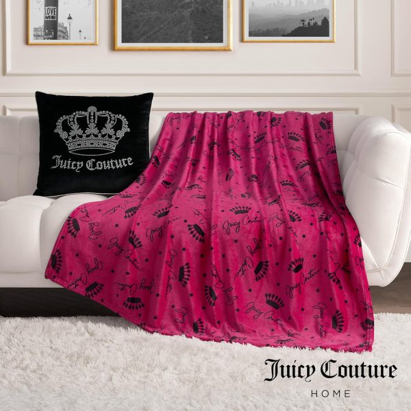 Juicy Couture Luxurious Throw Blanket for Couch - 50” x 70” Inches - Crown Royal Blanket - Plush & Cozy Throw Blanket - Decorative Blankets for Sofas, Throws for Chairs, and Beds – Hot Pink-3