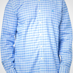 Stretch Cotton Non-Iron Oxford Polo Button-Down Collar, Outline Check Shirt