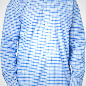 Stretch Cotton Non-Iron Oxford Polo Button-Down Collar, Outline Check Shirt