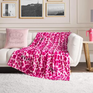 Juicy Couture Luxurious Throw Blanket for Couch - 50” x 70” Inches - Regent Leopard Print Blanket - Plush & Cozy Throw Blanket - Decorative Blankets for Sofas, Throws for Chairs, and Beds – Pink-0