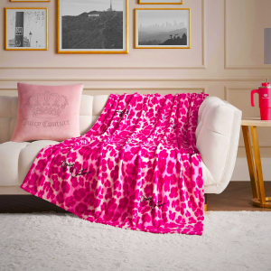 Juicy Couture Throw Blanket - 50x70 Inch Plush Leopard Print - Pink