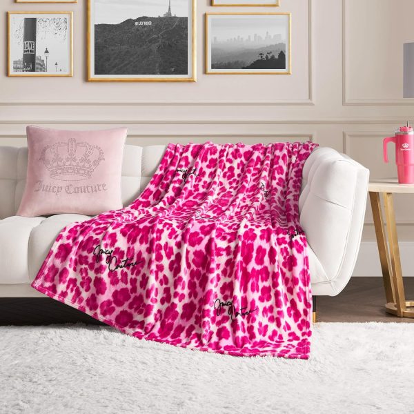 Juicy Couture Luxurious Throw Blanket for Couch - 50” x 70” Inches - Regent Leopard Print Blanket - Plush & Cozy Throw Blanket - Decorative Blankets for Sofas, Throws for Chairs, and Beds – Pink-0