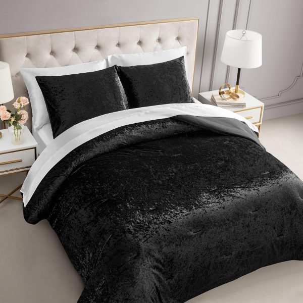 Juicy Couture Crushed Velvet Queen Comforter and Sham Set, 3-Piece Full/Queen Bedding Set - (1) 90"x90" Comforter and (2) 20"x26" Sham - Black crushed red