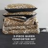 Juicy Couture Full/Queen Leopard Satin Comforter Set - Cheetah Print 3-Piece Machine Washable Reversible Animal Print Bedding Comforter and Sham Set couture font
