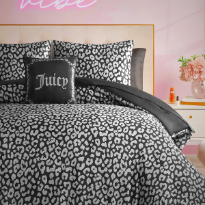Juicy Couture Modern Black Leopard Satin Queen Comforter Set - Luxury Bed in a Bag – Soft & Stylish 8-Piece Bedding Collection