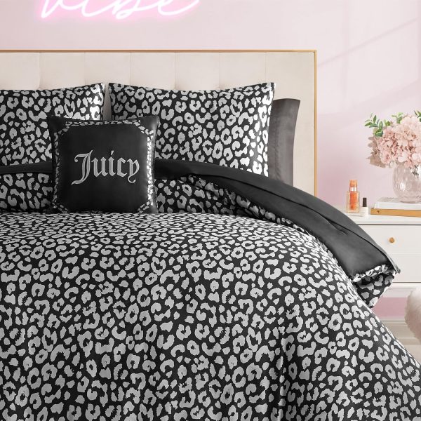Juicy Couture Modern Black Leopard Satin Queen Comforter Set - Luxury Bed in a Bag – Soft & Stylish 8-Piece Bedding Collection juicy crab