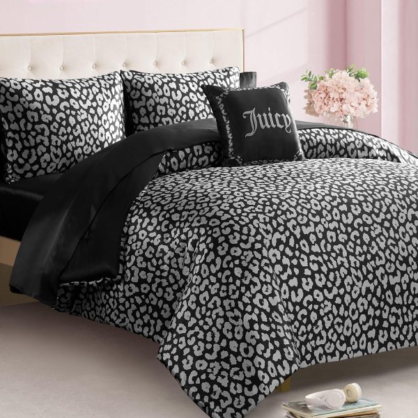Juicy Couture Modern Black Leopard Satin Queen Comforter Set - Luxury Bed in a Bag – Soft & Stylish 8-Piece Bedding Collection modernbert