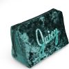Juicy Couture Green Makeup Bag Cosmetics Organizer Travel Essentials Zip Top Wedge Crushed Velvet Sequin Logo greenland
